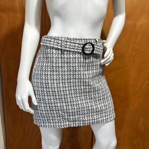 IZ Girl Dyer Juniors Woven Tweed Skirt Black & White Size XL